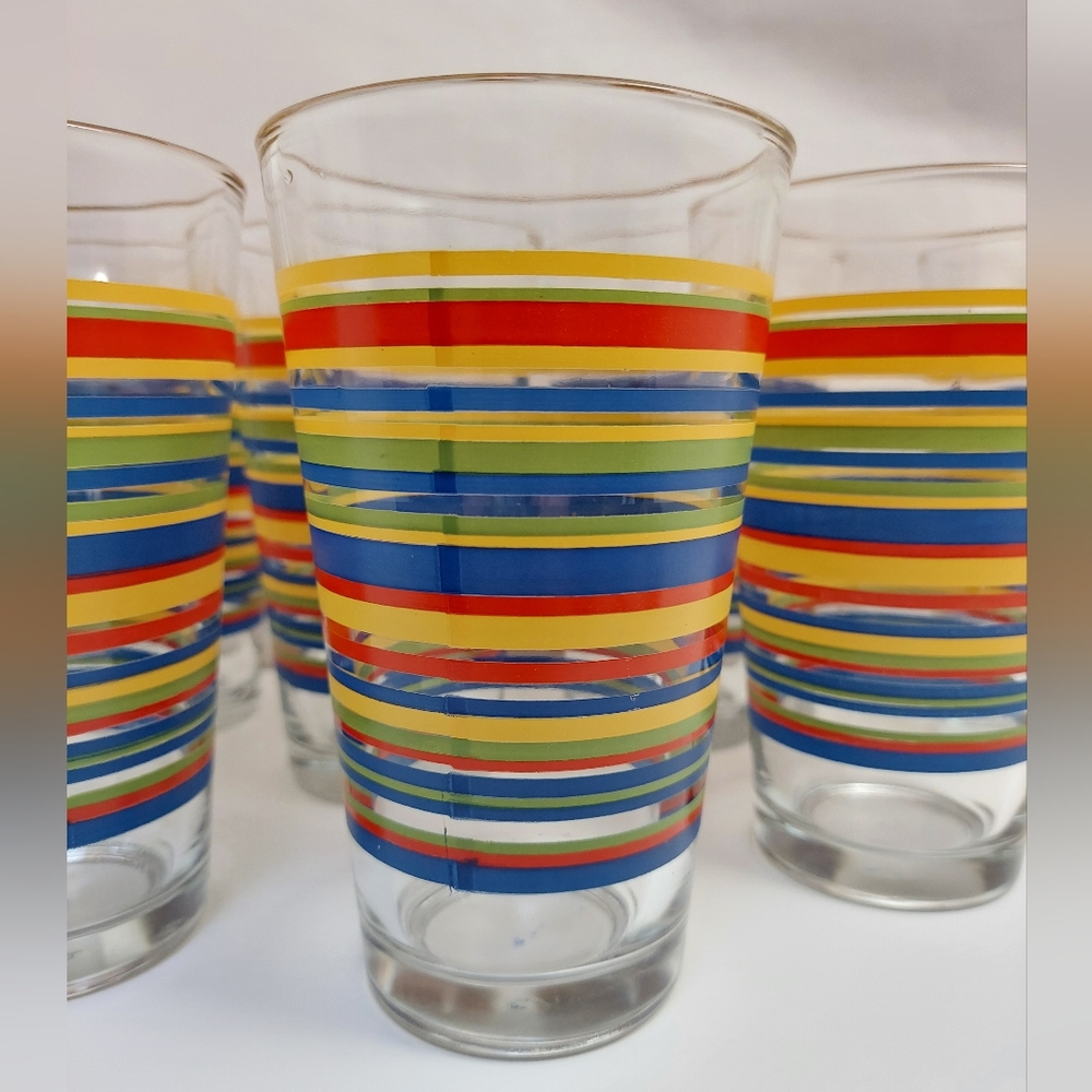 Lot of 8 Libbey Fiesta Mambo Striped Glass Tumbler 16oz